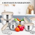 TeamFar Mixing Bowls, for Food Cooking Baking Storing, Khaki - Image 7