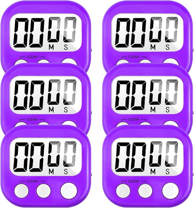 6 Pack Digital Kitchen Timer for Cooking Big Digits Loud Alarm Magnetic Backing by AOUCE