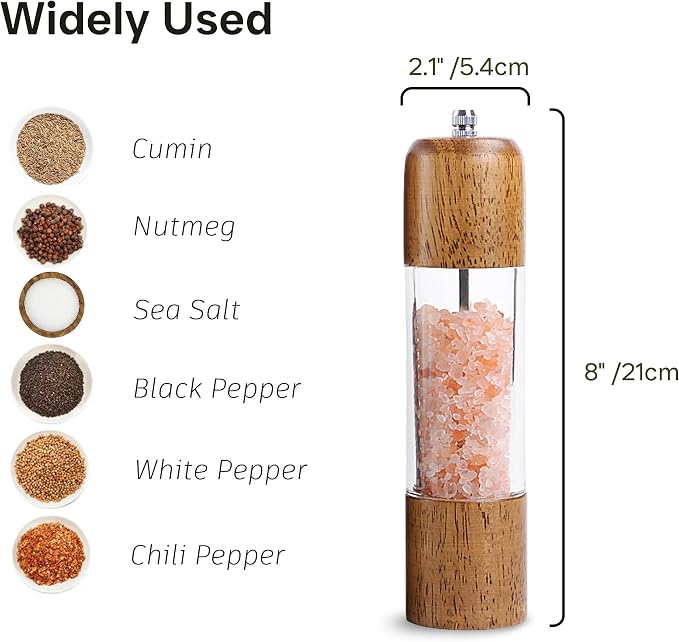 Wood Salt and Pepper Grinder, Manual Premium Acrylic Salt Grinder and Pepper - Image 4