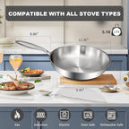 EWFEN 12 Inch Tri-Ply Stainless Steel Frying Pan, Compatible - Image 6