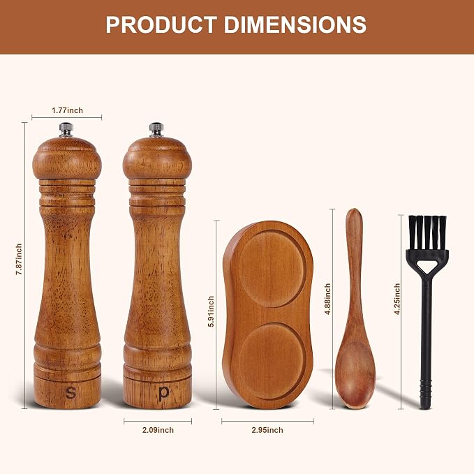 DEBETOOL Wooden Salt and Pepper Grinder Set - Image 2