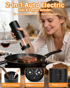 Aotto 2-in-1 Electric Salt and Pepper Grinder Set, USB-C Rechargeable Automatic - Image 2