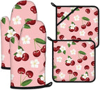 Cherry Oven Mitts and Pot Holders Sets Heat Resistant 4Pcs White Flower by ANTJOO