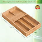 guiogc Bamboo Silverware Organizer, Kitchen Silverware Drawer Organizer - Image 2