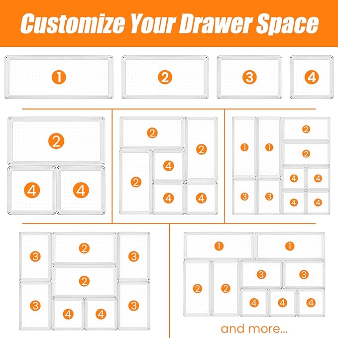 12 Pack Clear Plastic Drawer Organizer Set, Acrylic Non Slip Non Cracking - Image 9