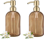 16 OZ Amber Glass Soap Dispenser, Amber Stripe Bathroom Hand Soap Dispensers by LEETCPHOME