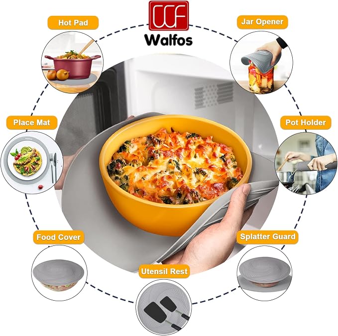 Walfos Silicone Microwave Mat & Lid Set, Heat Resistant Multi-Purpose Trivet - Image 4