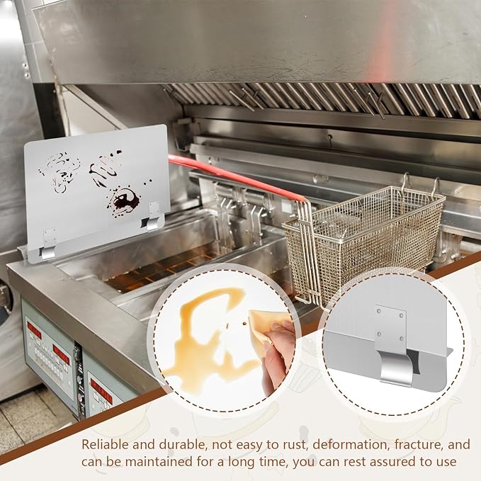 Ferraycle 2 Pack 20-1/2" W x 9" H 304 Stainless Steel Fryer Splash Guard - Image 5