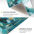 Giwawa Teal Marble Dish Drying Mat Turquoise Blue Marbling Print Dish Drainer - Image 3