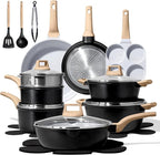 CAROTE 21pcs Pots and Pans Set Nonstick, Cookware Set Black Induction Kitchen by CAROTE