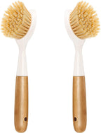 2 Pack Kitchen Dish Brush Bamboo Handle Dish Scrubber Built-in Scraper by Songtaste