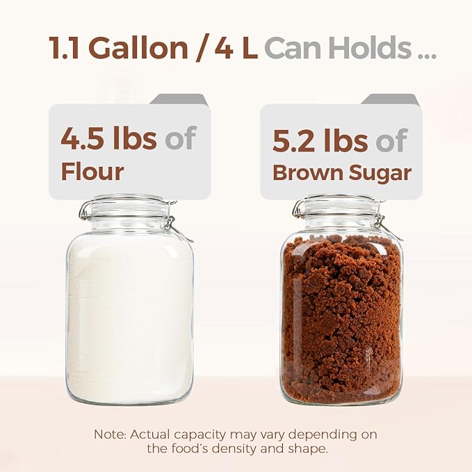ComSaf Set of 2 Square Glass Jars, 1.1 Gallon Large Airtight Canisters - Image 3