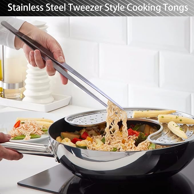 JETKONG 2 Pcs 12-Inch Cooking Tweezers Stainless Steel, Straight Food Tweezers - Image 7