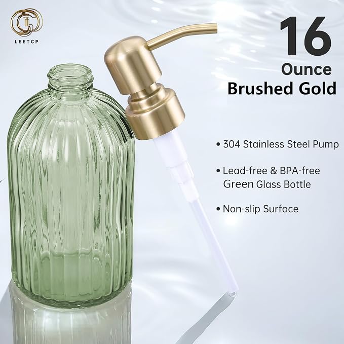 16Oz Green Glass Soap Dispenser - Image 8