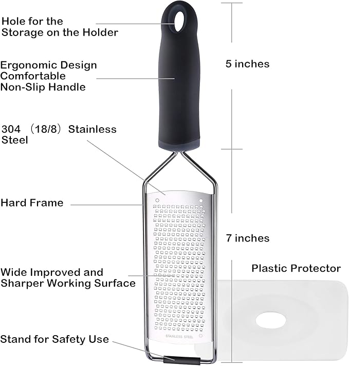 Stainless Steel Cheese Grater, Ergonomic Soft Handle Lemon Ginger Potato Zester - Image 2