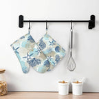 Nautical Coastal Oven Mitts and Pot Holders Set of 4 Silicone Starfish Seashell - Image 7