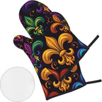 Colorful Fleur De Lis Oven Mitts and Pot Holders Sets Mardi Gras Kitchen Oven - Image 2