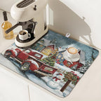 Christmas Dish Drying Mat for Kitchen Counter 18x16 Inch Xmas Red Truck Drying - Image 6