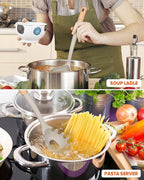 Pasta Fork and Ladle Set, and Sauce Pasta, BPA-Free Matte Silicone, Wood Handle - Image 3