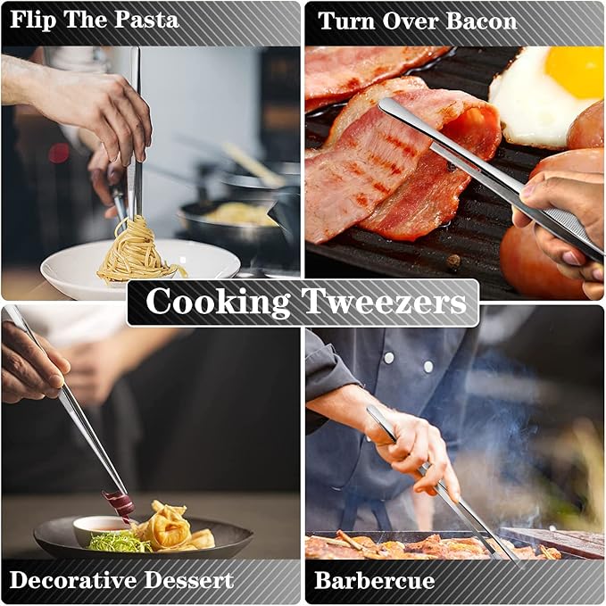 JETKONG 2 Pcs 12-Inch Cooking Tweezers Stainless Steel, Straight Food Tweezers - Image 5