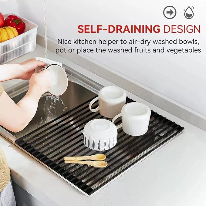 MERRYBOX Roll Up Dish Drying Rack Silicone Wrapped Over The Sink Dish Drying - Image 8