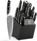 18 Pieces Damascus Kitchen Knife Set, 8 Piece Steak Knives, Non-slip ABS by NANFANGBROTHERS