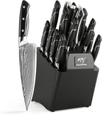 18 Pieces Damascus Kitchen Knife Set, 8 Piece Steak Knives, Non-slip ABS by NANFANGBROTHERS