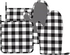 Buffalo Plaid Black and White Oven Mitts and Pot Holders Set by Unknown