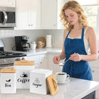Maxdot 3 Set Coffee Sugar Tea Containers, Square Airtight Kitchen Canisters - Image 5