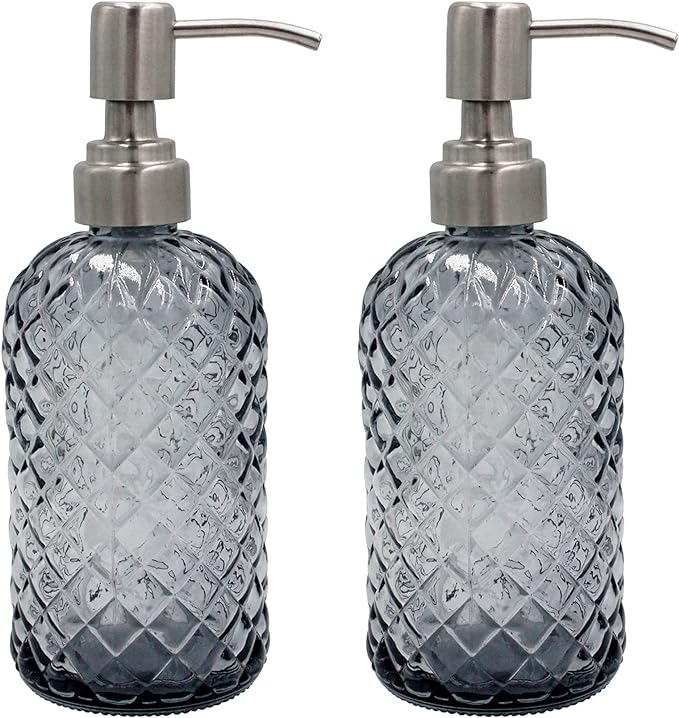 16 oz Diamond Pattern Glass Soap Dispenser, Kitchen and Bathroom Refillable by SDlumeiy