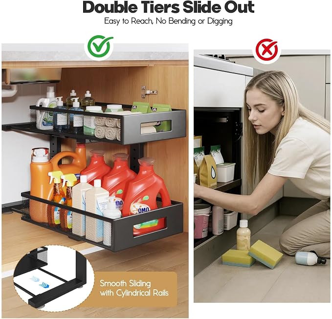 2 Packs 17IN Depth Under Sink Organizer, 2-Tier Pull Out Cabinet Organizer - Image 7