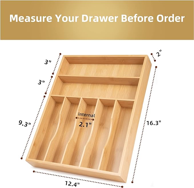 Besilord Silverware Organizer Kitchen Drawer Organizer Utensil Organizer Bamboo - Image 2