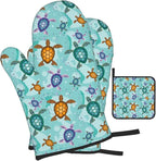 Cute Sea Turtle Beach Oven Mitts and Pot Holders Set Ocean Themed Decorative - Image 2