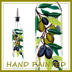 17oz Hand Painted Glass Olive Oil Bottle Dispenser - 500ml Green Oil & Vinegar - Image 2