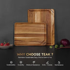 2 Pack Teak Wood Cutting Board Set Non Slip Over Sink Charcuterie Board Serving - Image 3
