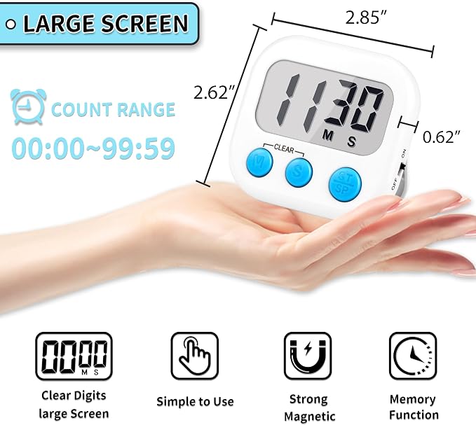 Timer for Kids Teachers Digital Kitchen Timers for Cooking Large Magnetic - Image 3