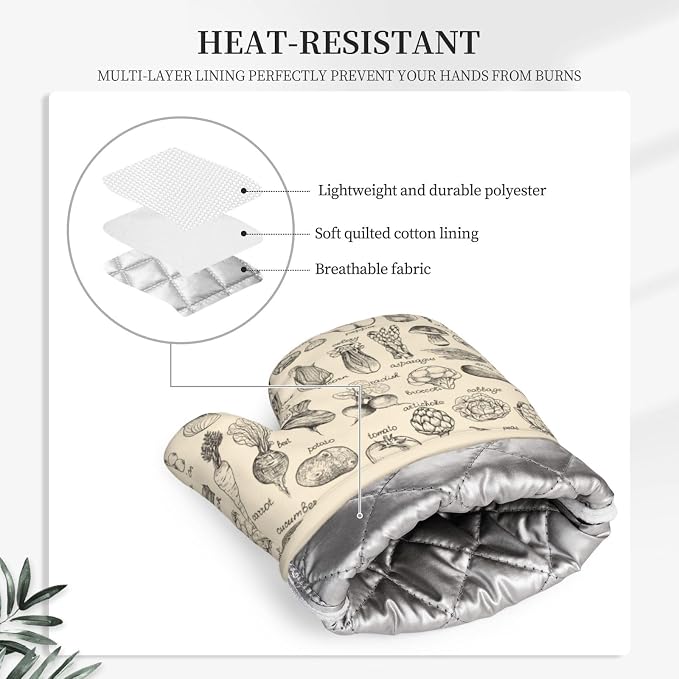 Vegetable Silicone Oven Mitts Pan Mats Set of 2, Heat Resistant Gloves Potholder - Image 4