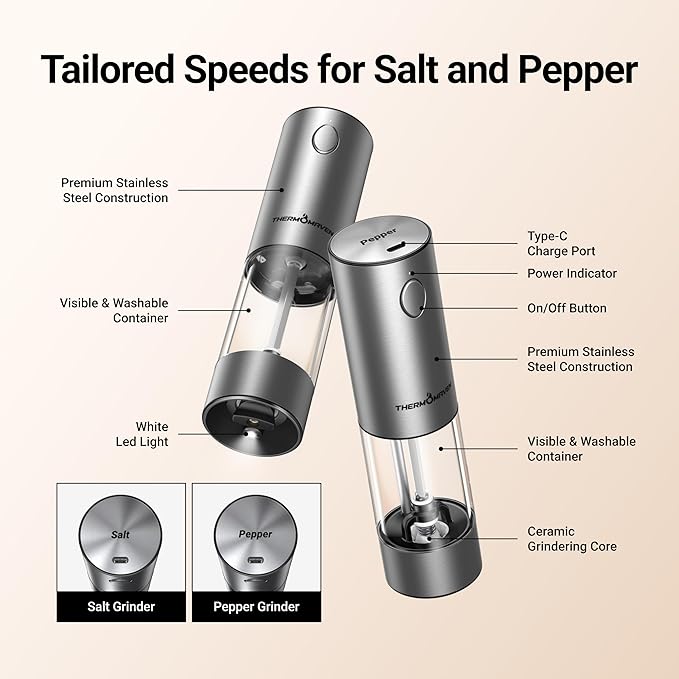 ThermoMaven Electric Salt and Pepper Grinder Set, 110ml Larger Rechargeable - Image 6