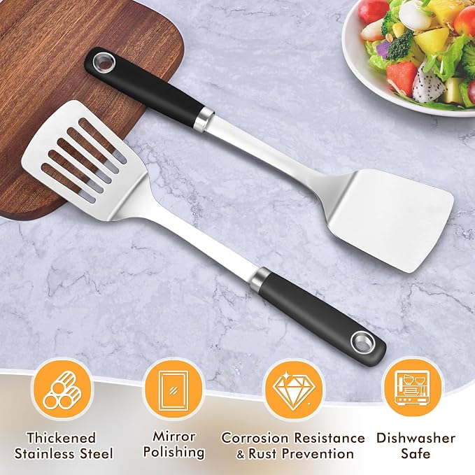 Stainless Steel Spatula, Metal Spatula Solid Turner, Heavy Duty Sturdy Spatulas - Image 2