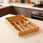 Bamboo Silverware Organizer, Bamboo Kitchen Drawer Cutlery Organizer, Utensil - Image 9