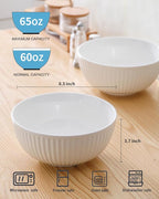 HASENSE Large Salad Bowls of 2, Porcelain 60 Oz Serving Bowl 8 Inch - Image 2