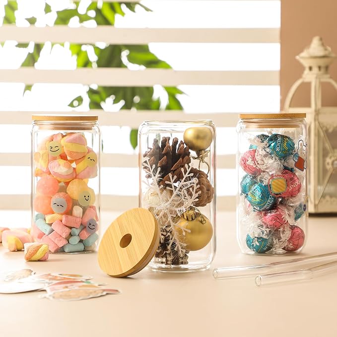 16 Pack Glass Cups with Lids and Straws 16 oz, Personalized Customizable Glasses - Image 3