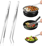 2-Piece Kitchen Tongs Set: Straight & Curved Edge Stainless Steel Non-Slip Grip by HomePage