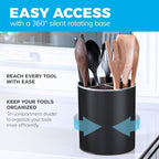 Cooler Kitchen Black Rotating Extra Large Stainless Steel Utensil Holder Caddy - Image 2