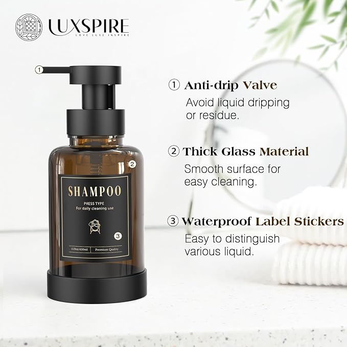 Luxspire Foaming Soap Dispenser, Glass Foam Pump Soap Dispenser, Non-Slip Hand - Image 3