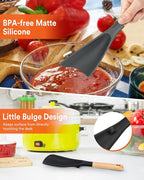 Cooking Spoon for Nonstick Cookwares, Wood Handle Spoon for Mixing, and Scrape - Image 5
