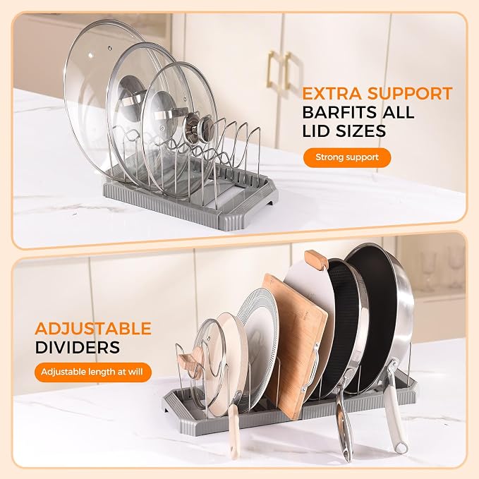 Adjustable Pot Lid Organizer Rack, 9 Compartments Cabinet Storage Holder - Image 4