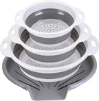 Collapsible Colander Set with Oversized Draining Tray | 3-Pack Foldable Kitchen by CLUREN