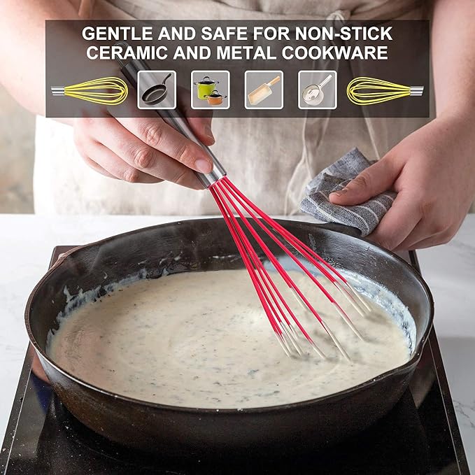 HOTEC 4 Pieces Silicone Whisks Set, Wire Balloon Whisks - Image 2