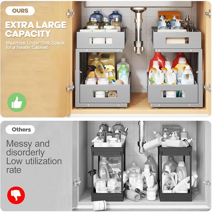 2 Packs 17IN Depth Under Sink Organizer, 2-Tier Pull Out Cabinet Organizer - Image 3